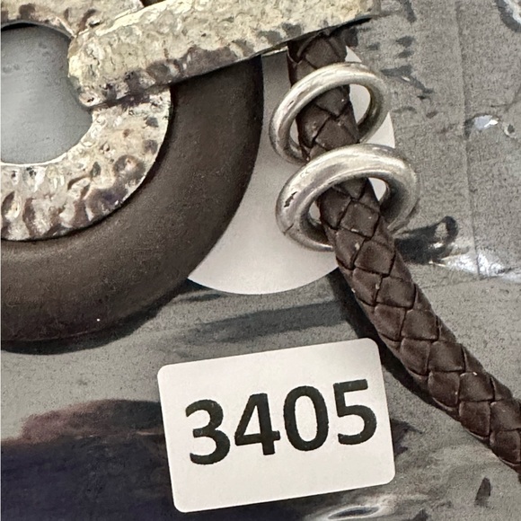 Artisan Necklace Brutalist Statement Brown Wood Ring Silver Tone Braided 3405 W - Picture 12 of 15